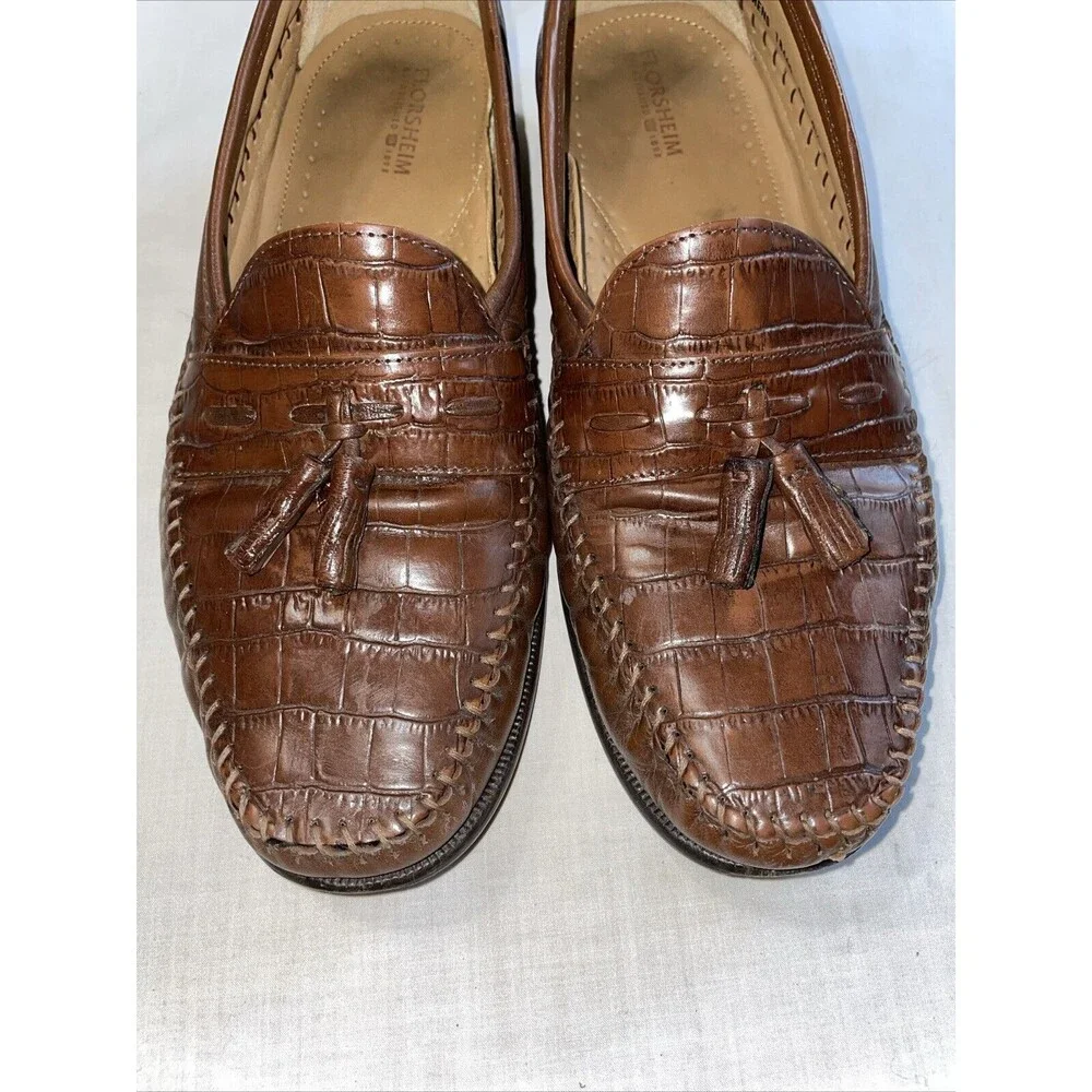 Florsheim Men’s Dressy Loafers Sz 9.5 M Brown Leather Faux Gator Business Formal